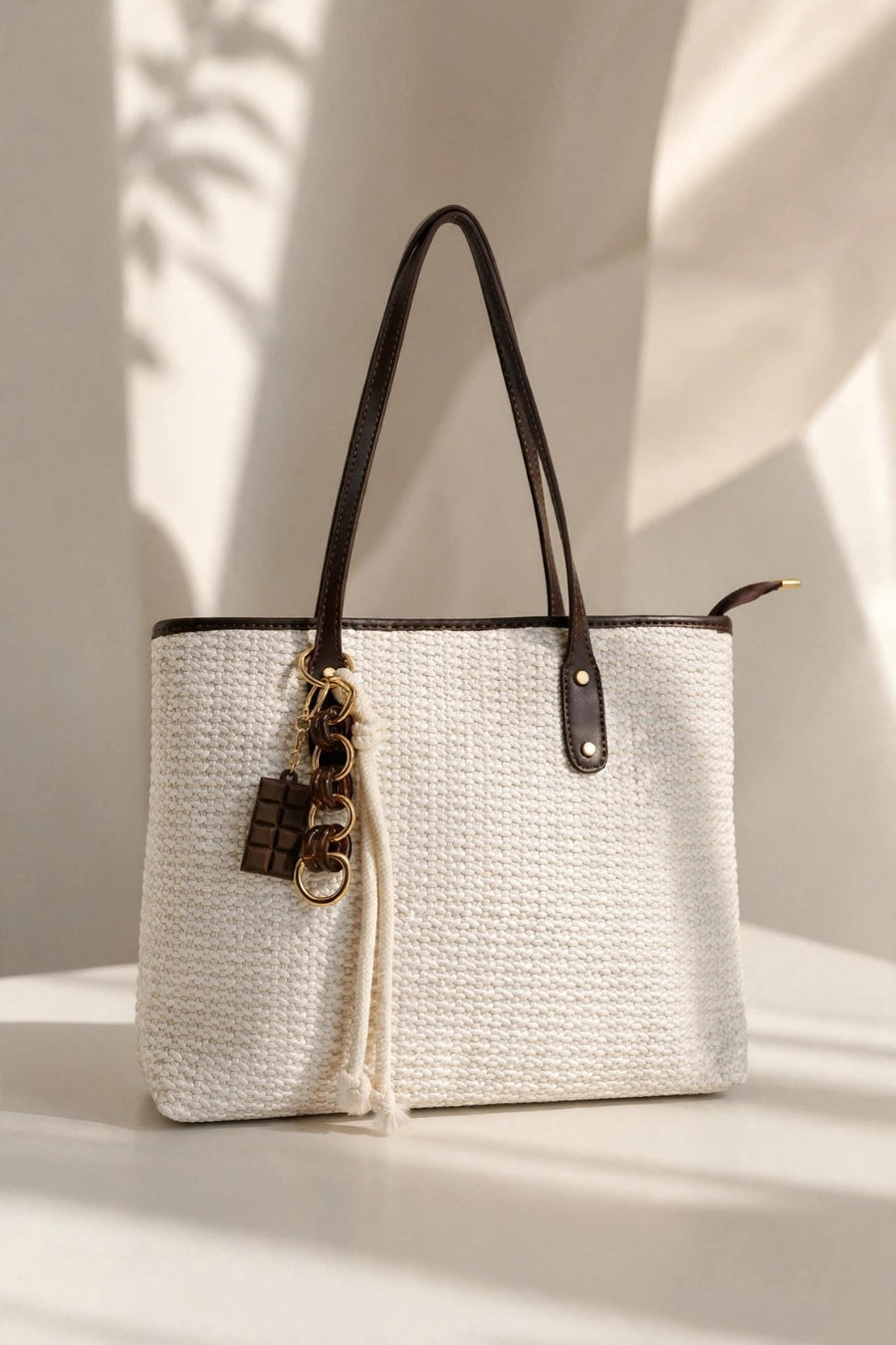 off white woven bag